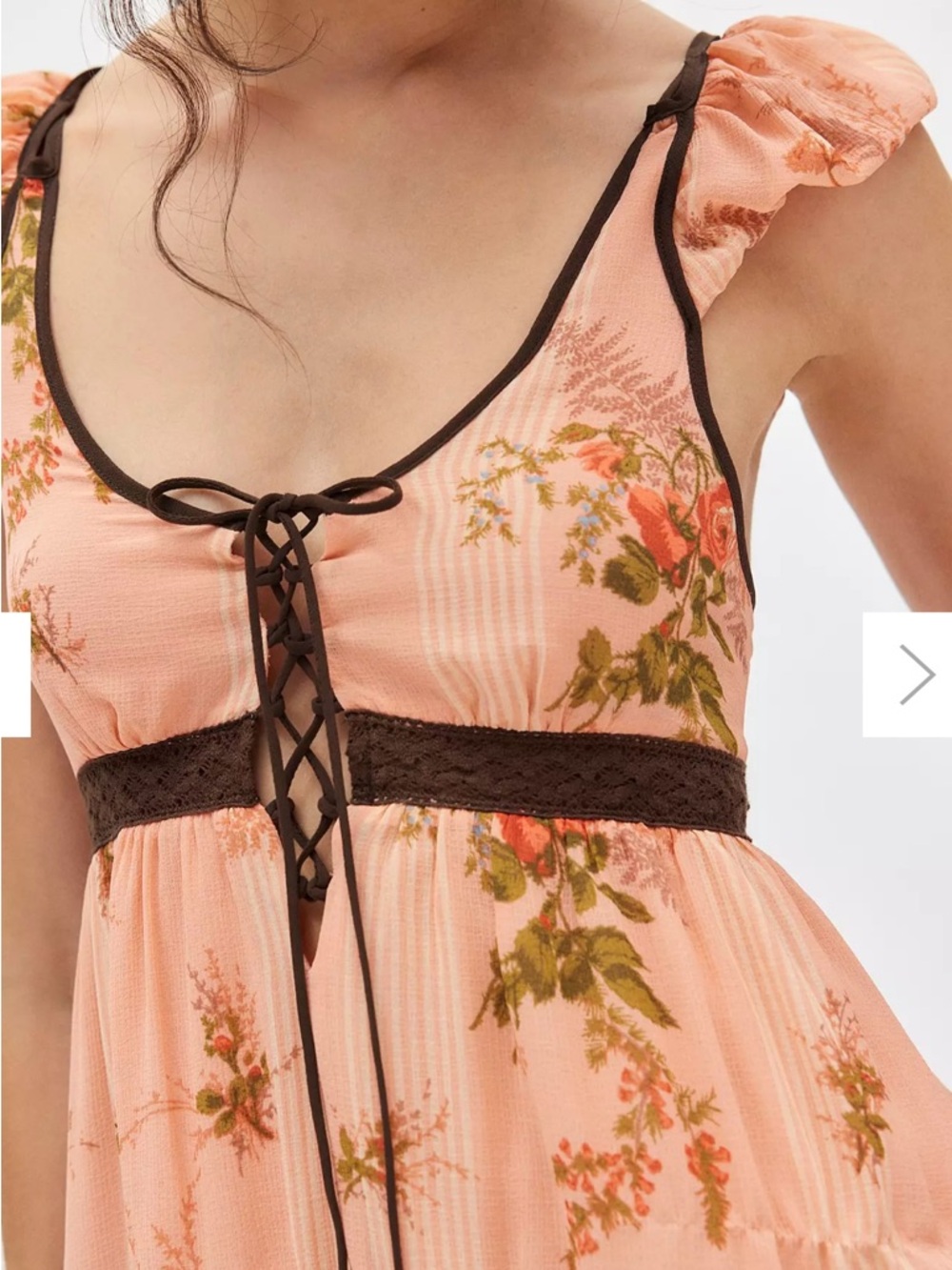 NEW Peach Floral Lace-Trim Mini Dress size L - Picture 4 of 12